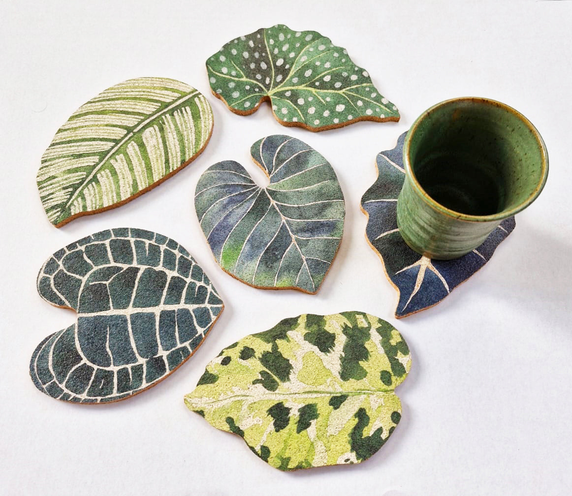 Buy Online Premium Quality Wood Leaf Costers for Plant Lover And Nature Lover - Plant Lady Gift – Set of 6 Leaf Coasters – Begonia Maculata – Plant Coasters, Monstera home accessory, Urban Jungle Life 