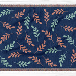 Blue Abstract Leaves Pattern Cotton Woven Blanket - Urban Jungle Life