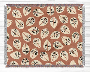 Brown Abstract Leaves Cotton Woven Blanket - Urban Jungle Life
