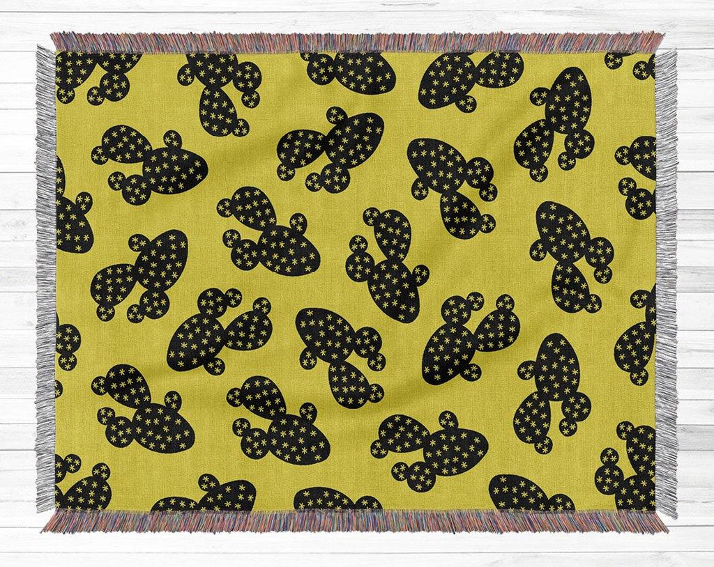 Buy online Premium Quality Black & Yellow Cactus Pattern Cotton Woven Blanket - Urban Jungle Life