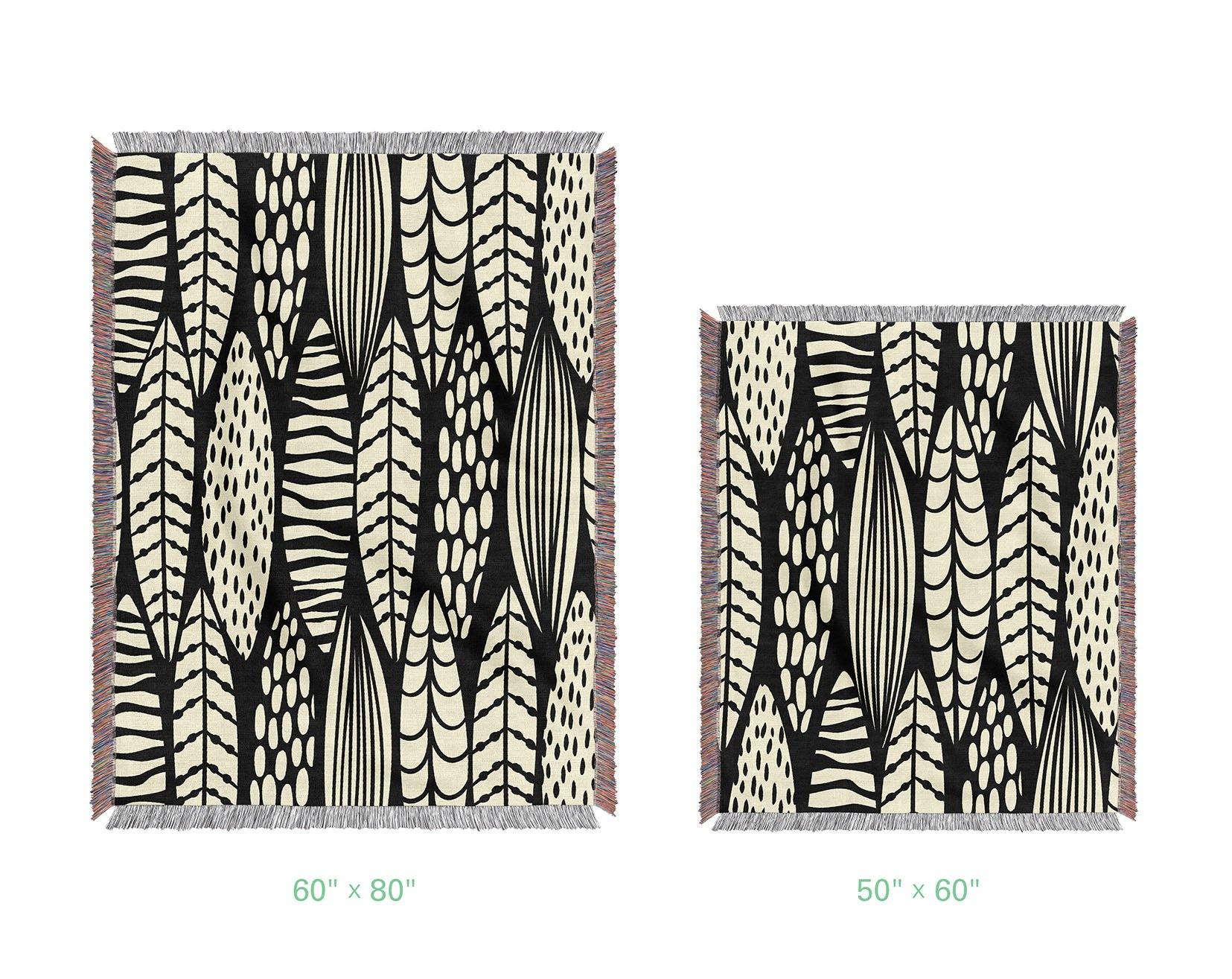 Buy online Premium Quality B&W African Style Leaves Cotton Woven Blanket - Urban Jungle Life