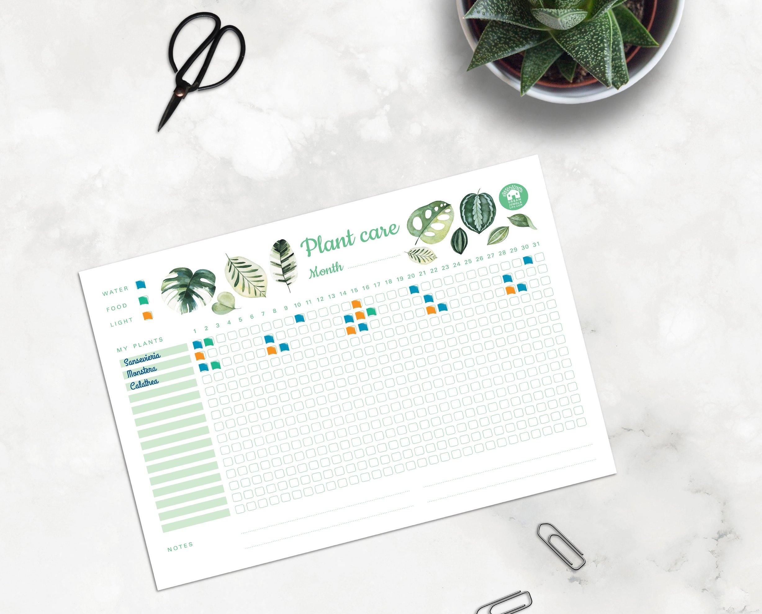 succulent tracker Plant Care Tracker Printable